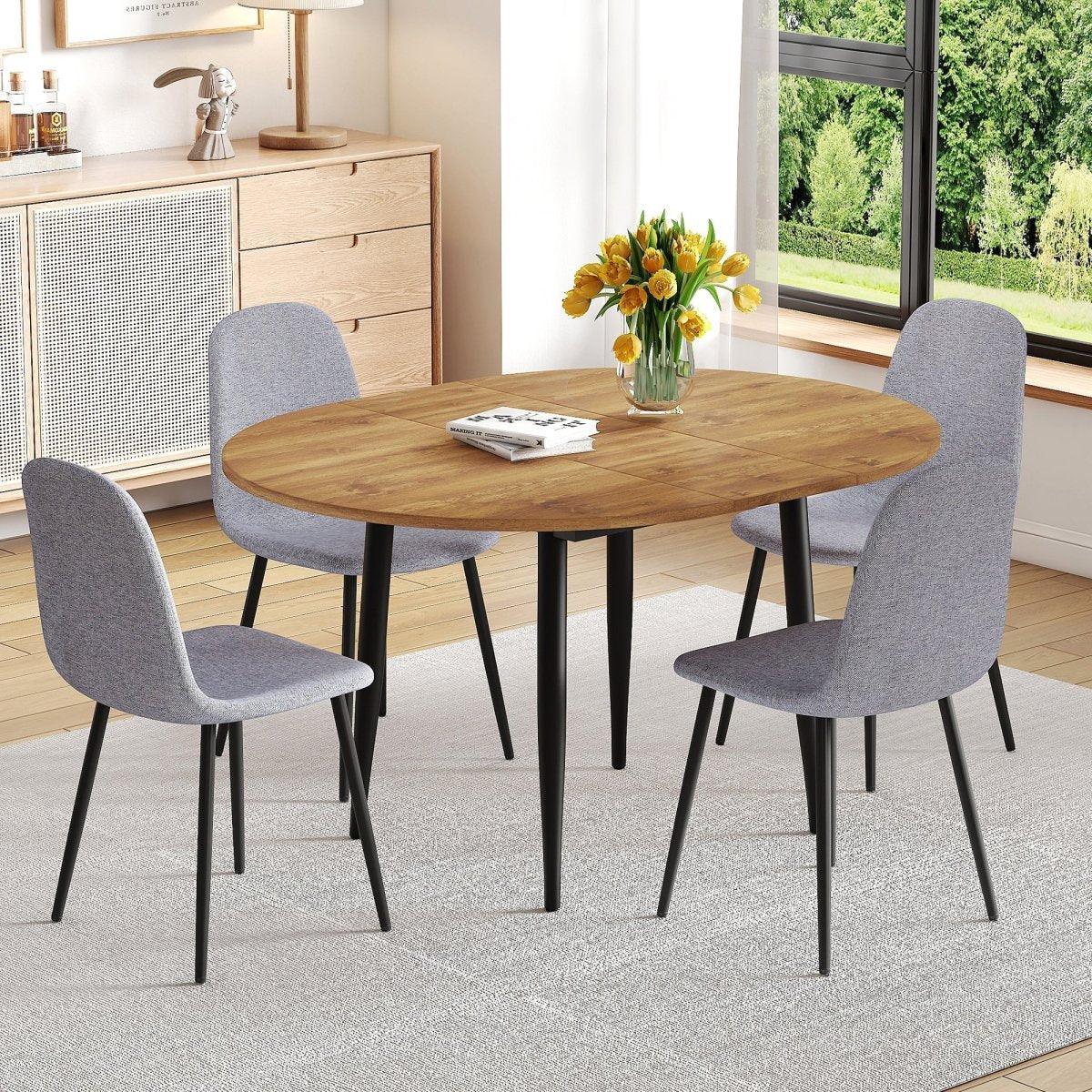 Extendable Round MDF Dining Table With Linen Cotton Chairs Set - Omega Lifestyles