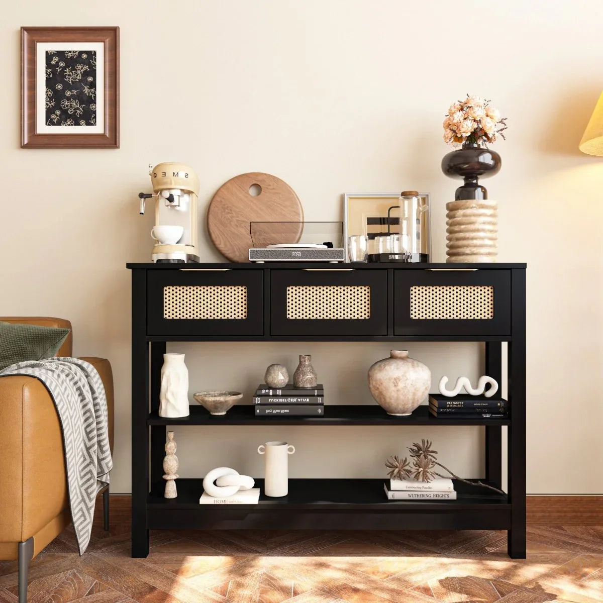Farmhouse Black MDF Console Table With Drawers - Omega Lifestyles