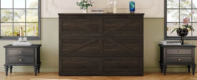 Full Full-Size Farmhouse Murphy Cabinet Bed With Charging Station - Omega Lifestyles