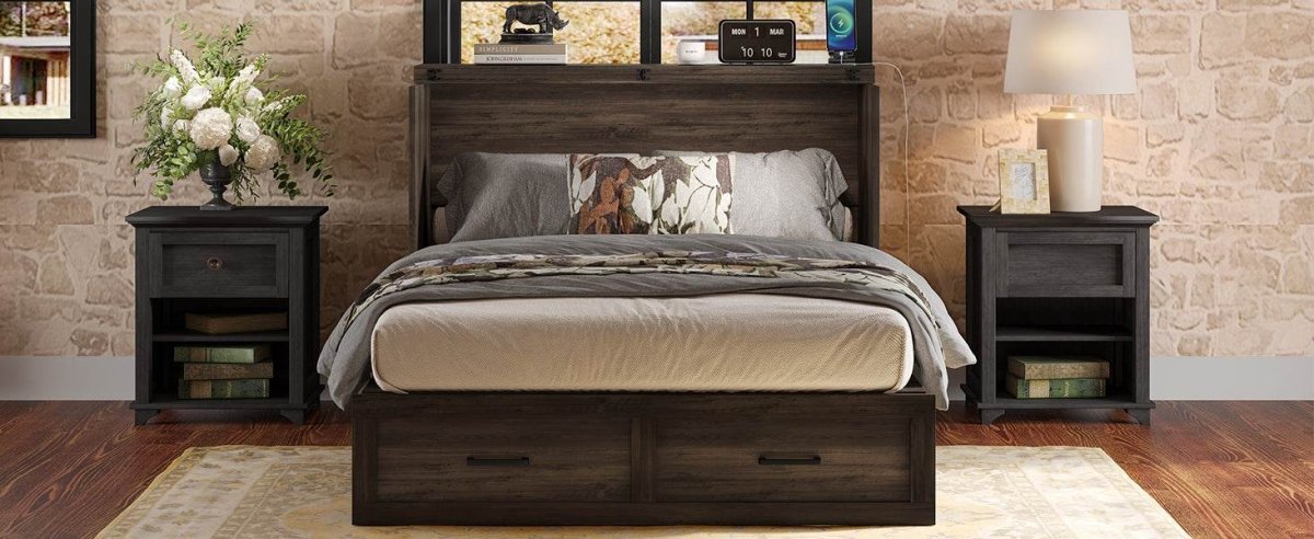Full Full - Size Farmhouse Murphy Cabinet Bed With Charging Station - Dreamtide - Omega Lifestyles