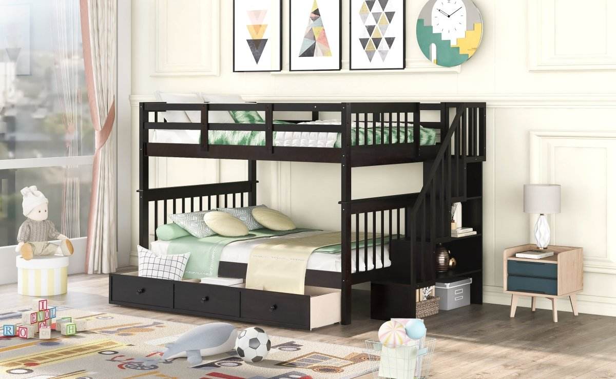 Full-Over-Full Solid Wood Stairway Bunk Bed With Storage - Sleep Galleria