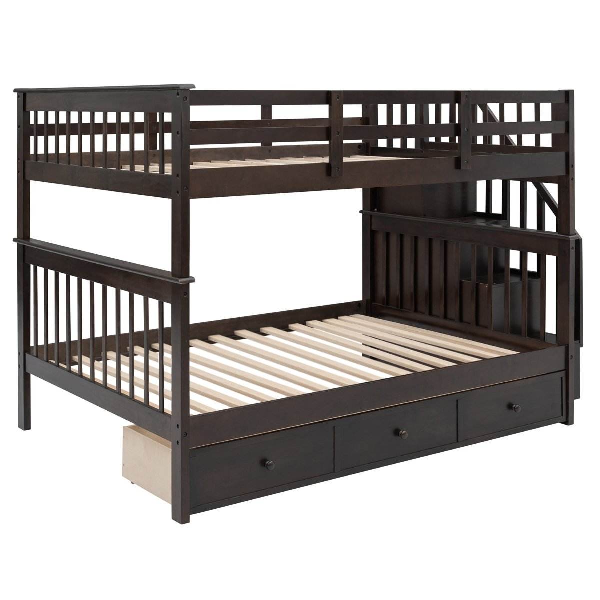 Full-Over-Full Solid Wood Stairway Bunk Bed With Storage - Sleep Galleria