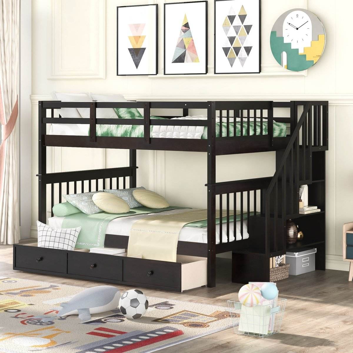 Full-Over-Full Solid Wood Stairway Bunk Bed With Storage - Sleep Galleria