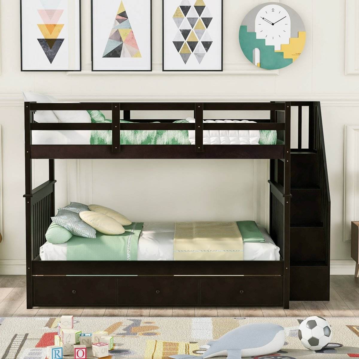 Full-Over-Full Solid Wood Stairway Bunk Bed With Storage - Sleep Galleria