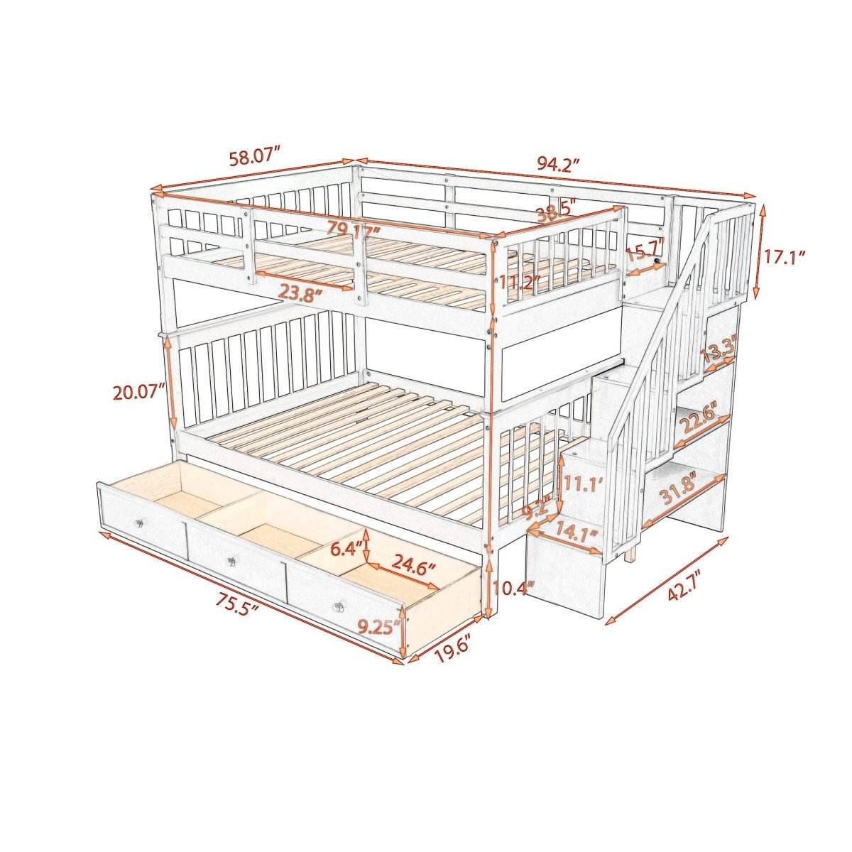 Full-Over-Full Solid Wood Stairway Bunk Bed With Storage - Sleep Galleria