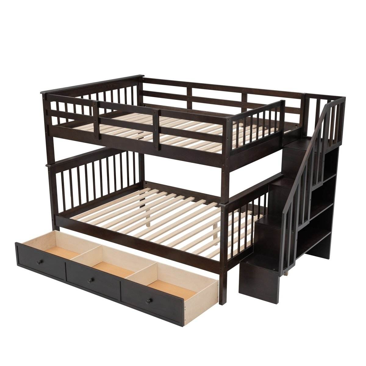 Full-Over-Full Solid Wood Stairway Bunk Bed With Storage - Sleep Galleria