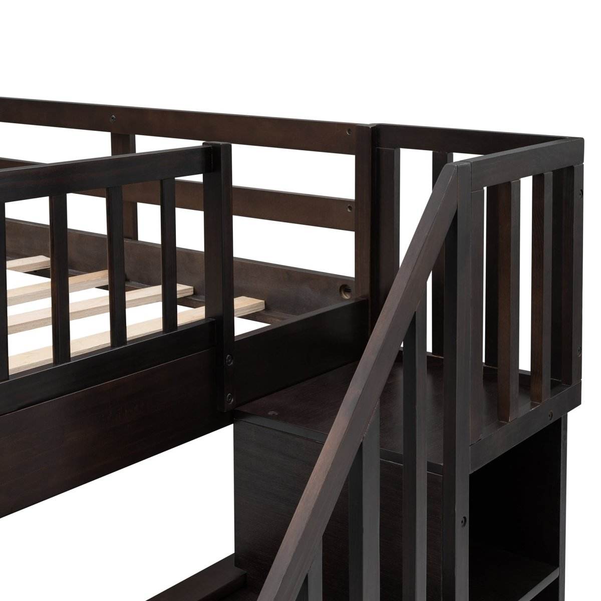 Full-Over-Full Solid Wood Stairway Bunk Bed With Storage - Sleep Galleria