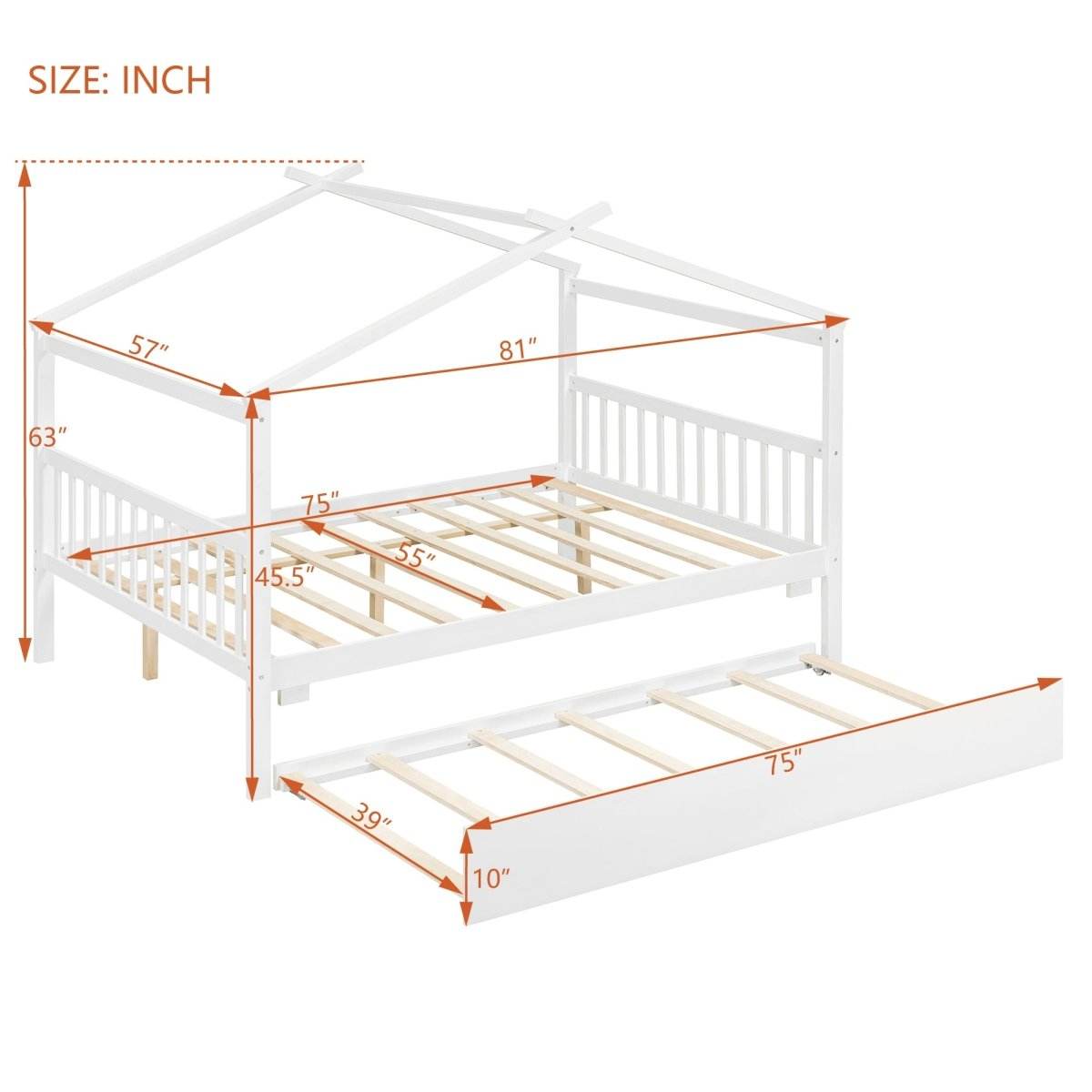 Full Size Solid Wood House Bed With Twin Trundle - Sleep Galleria