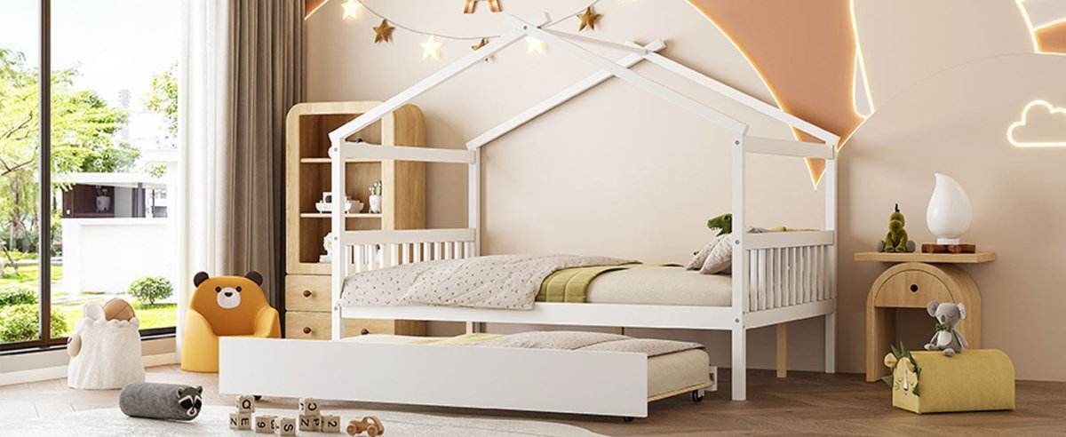 Full Size Solid Wood House Bed With Twin Trundle - Sleep Galleria