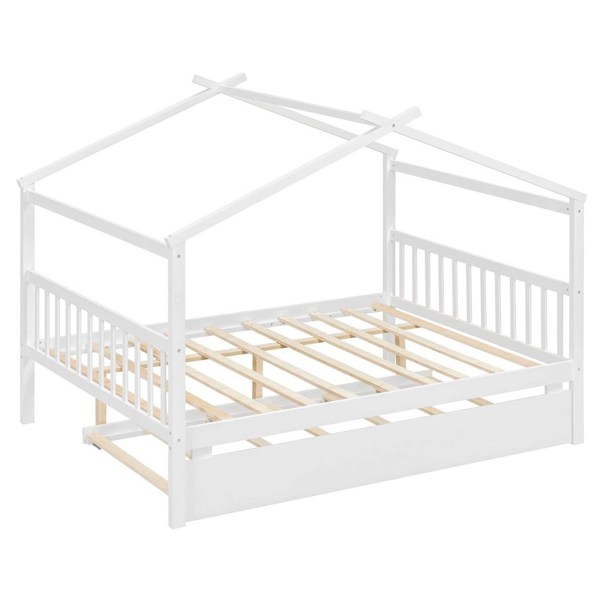 Full Size Solid Wood House Bed With Twin Trundle - Sleep Galleria