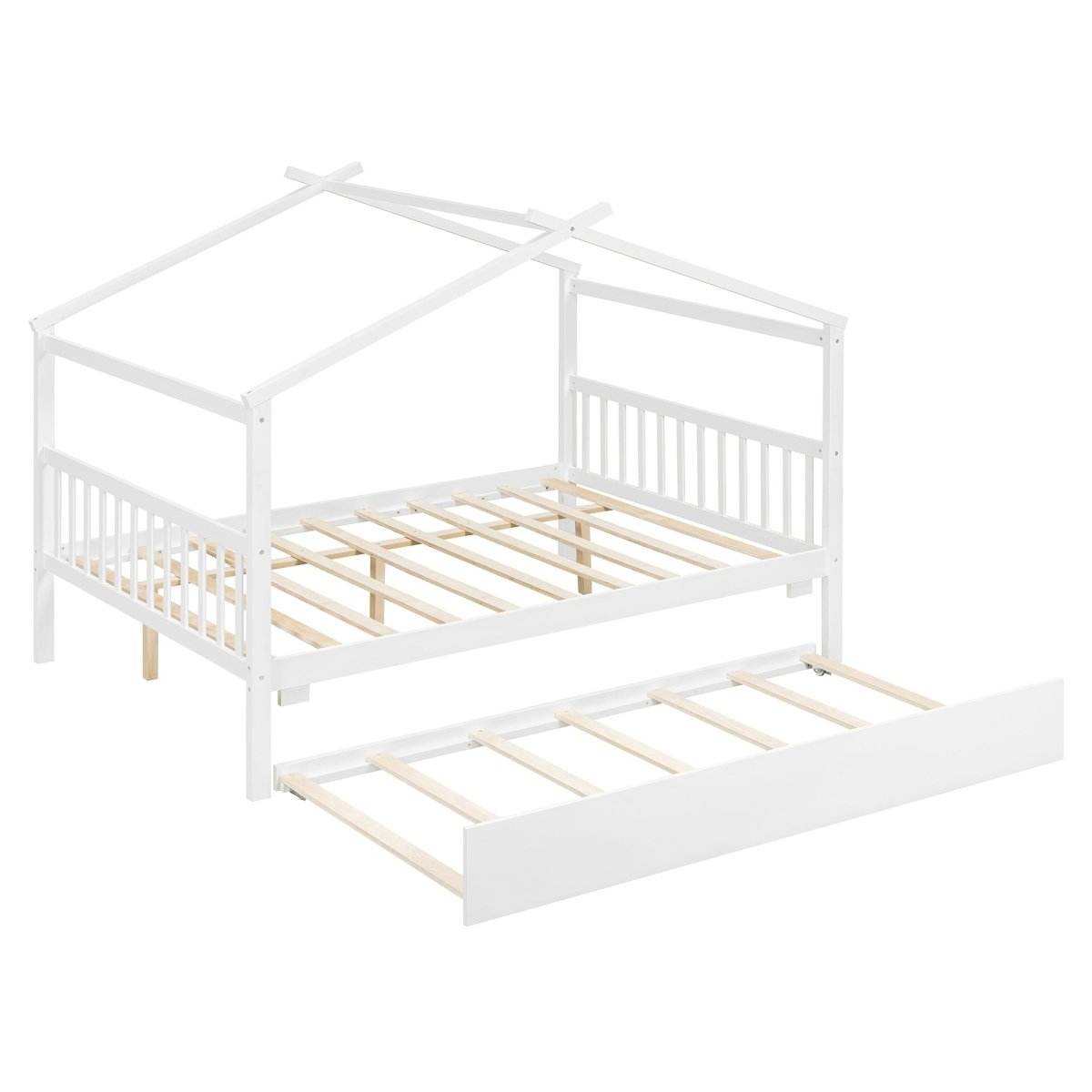 Full Size Solid Wood House Bed With Twin Trundle - Sleep Galleria