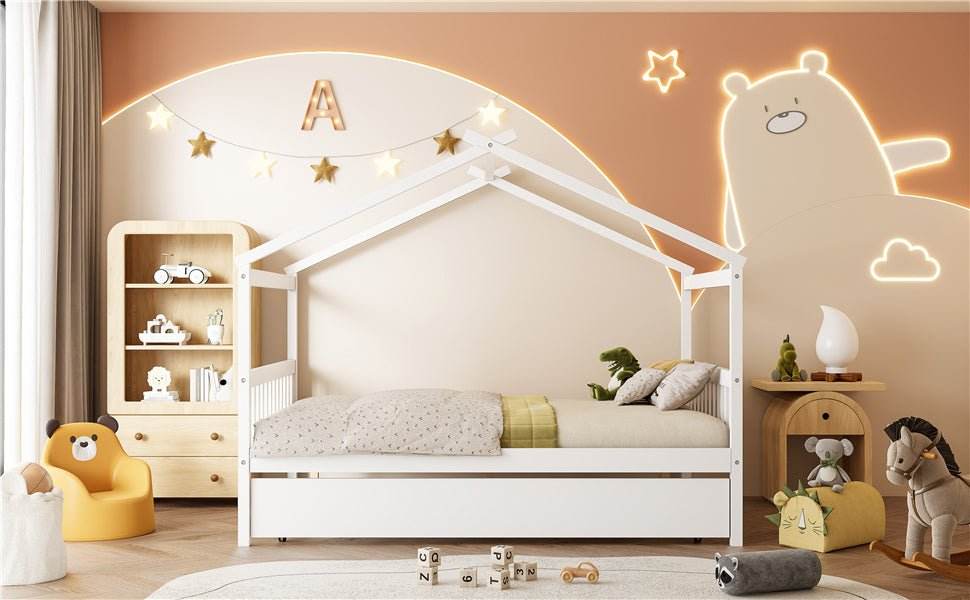 Full Size Solid Wood House Bed With Twin Trundle - Sleep Galleria