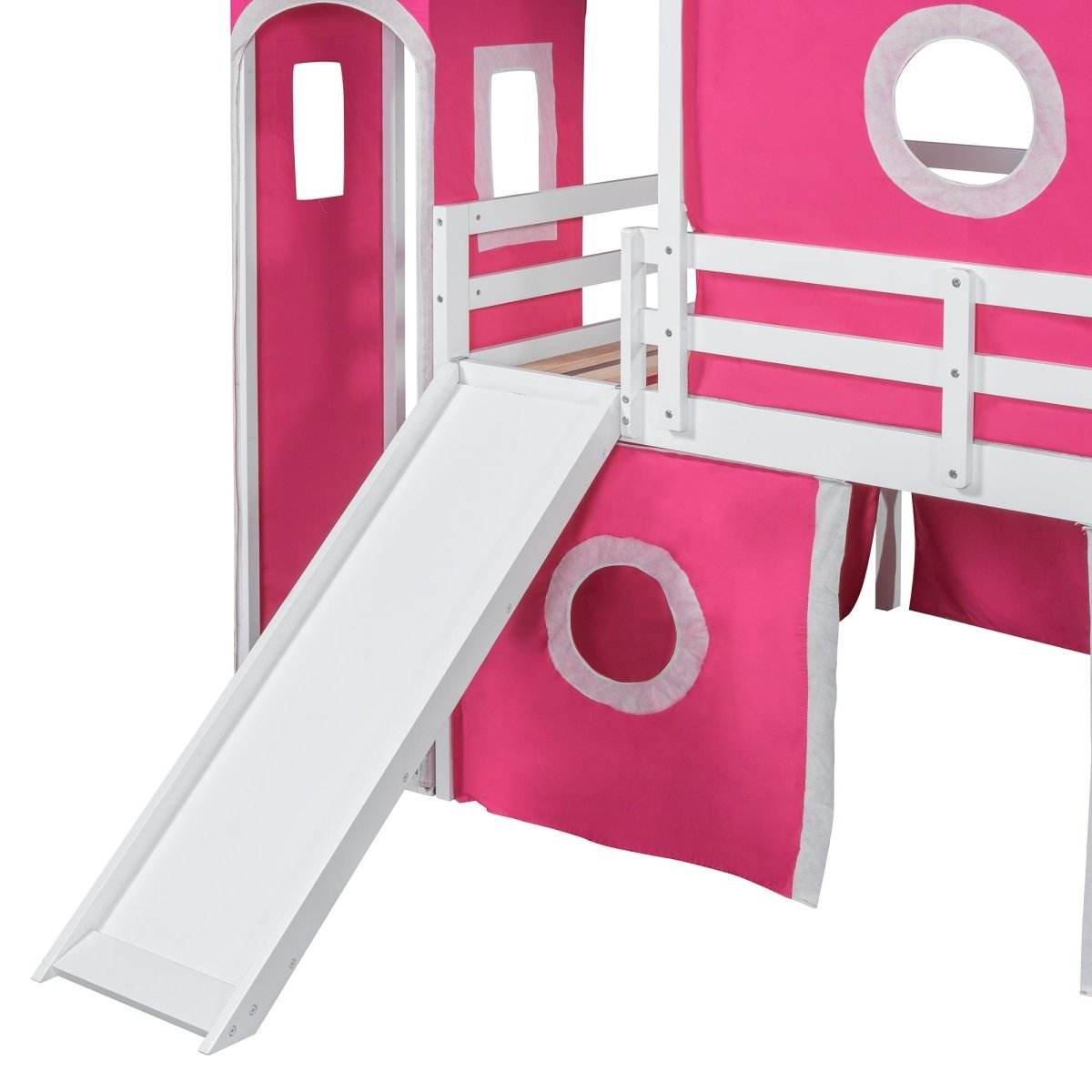Full Solid Wood Castle Loft Bed With Slide Tower - Sleep Galleria