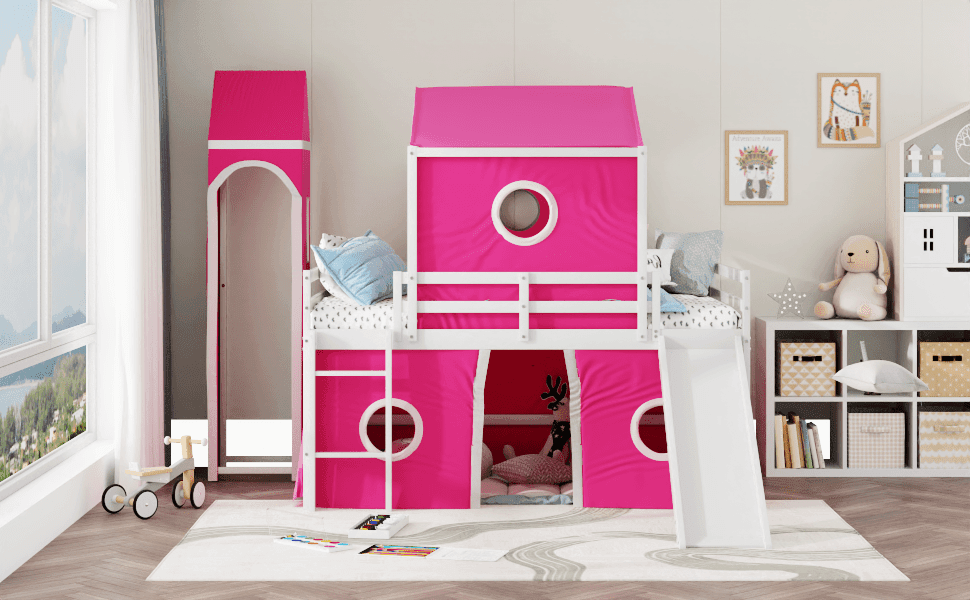 Full Solid Wood Castle Loft Bed With Slide Tower - Sleep Galleria