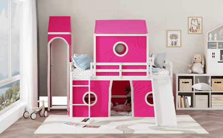 Full Solid Wood Castle Loft Bed With Slide Tower - Sleep Galleria