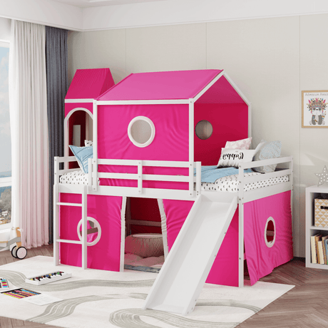 Full Solid Wood Castle Loft Bed With Slide Tower - Sleep Galleria