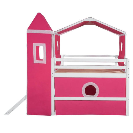Full Solid Wood Castle Loft Bed With Slide Tower - Sleep Galleria