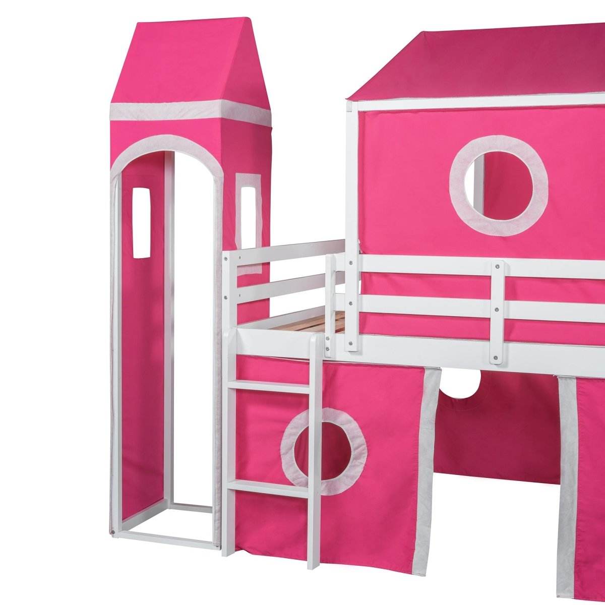 Full Solid Wood Castle Loft Bed With Slide Tower - Sleep Galleria