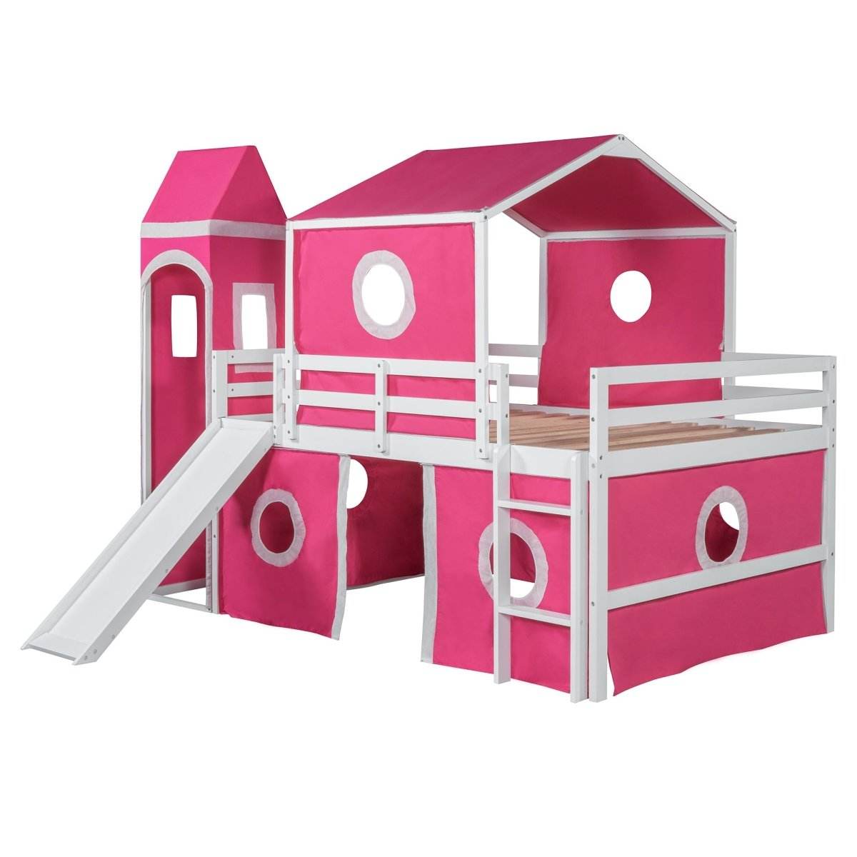 Full Solid Wood Castle Loft Bed With Slide Tower - Sleep Galleria