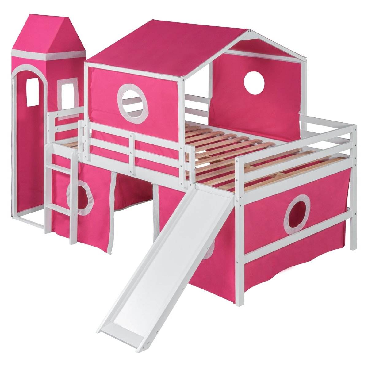Full Solid Wood Castle Loft Bed With Slide Tower - Sleep Galleria