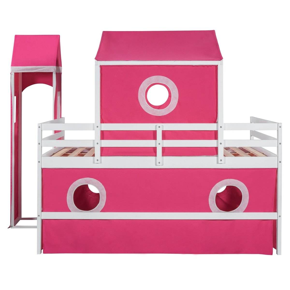 Full Solid Wood Castle Loft Bed With Slide Tower - Sleep Galleria