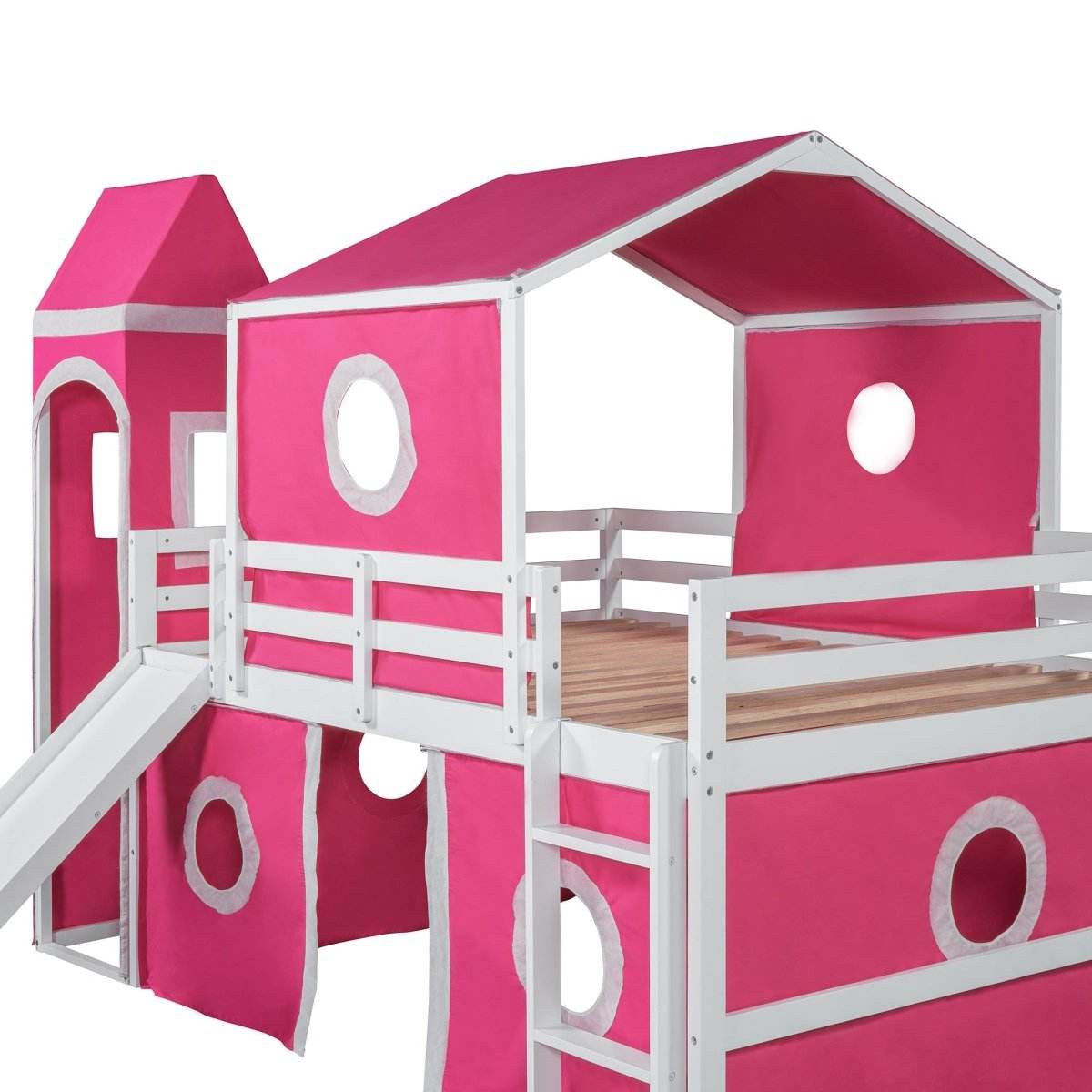 Full Solid Wood Castle Loft Bed With Slide Tower - Sleep Galleria