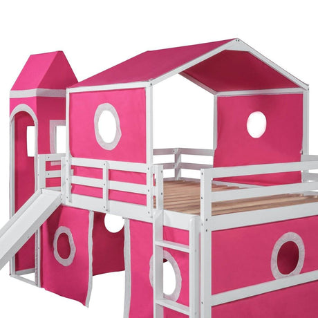 Full Solid Wood Castle Loft Bed With Slide Tower - Sleep Galleria