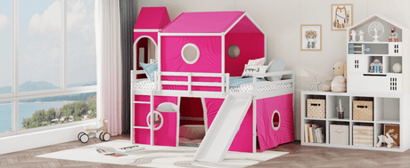 Full Solid Wood Castle Loft Bed With Slide Tower - Sleep Galleria