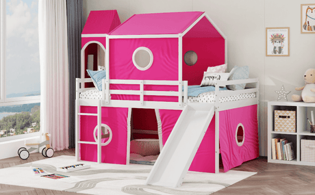 Full Solid Wood Castle Loft Bed With Slide Tower - Sleep Galleria