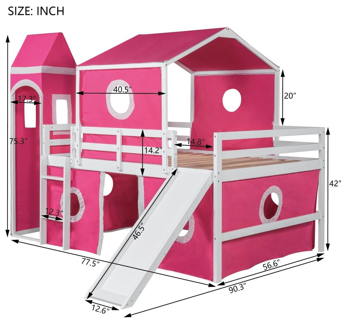 Full Solid Wood Castle Loft Bed With Slide Tower - Sleep Galleria