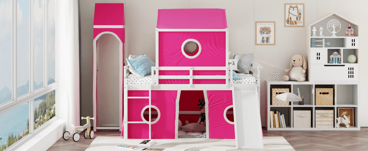 Full Solid Wood Castle Loft Bed With Slide Tower - Sleep Galleria