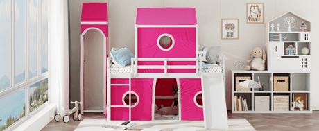 Full Solid Wood Castle Loft Bed With Slide Tower - Sleep Galleria