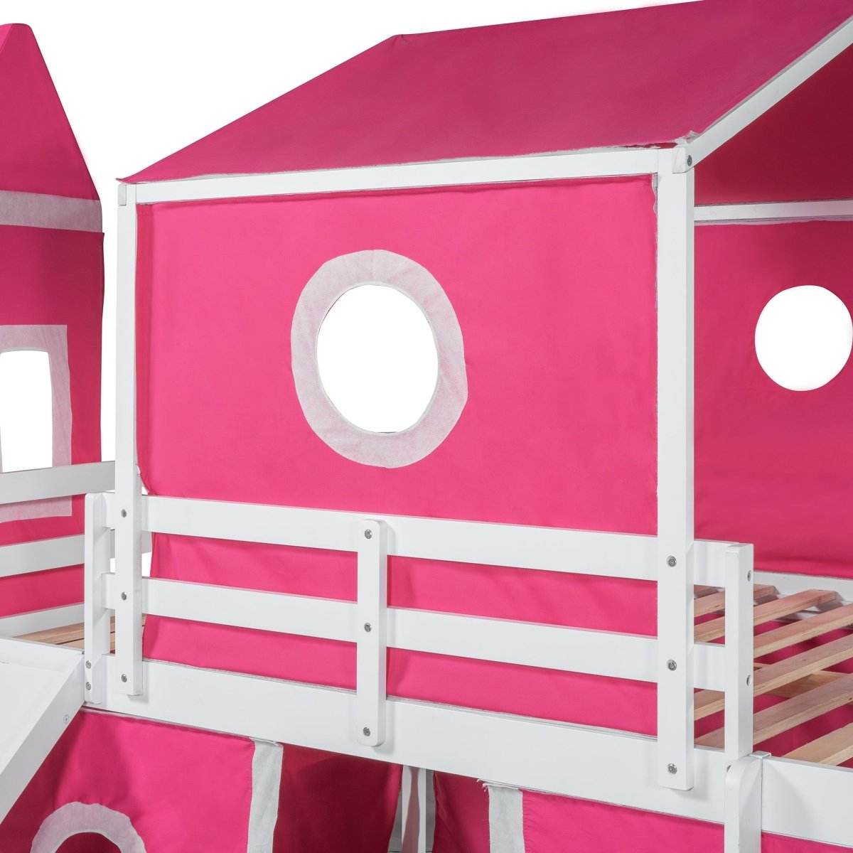 Full Solid Wood Castle Loft Bed With Slide Tower - Sleep Galleria