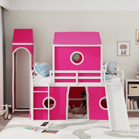 Full Solid Wood Castle Loft Bed With Slide Tower - Sleep Galleria