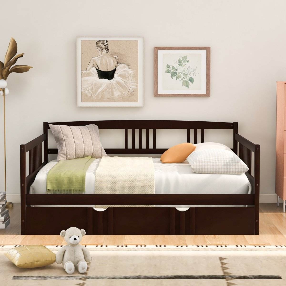 Full Solid Wood Espresso Daybed With Twin Trundle - Sleep Galleria