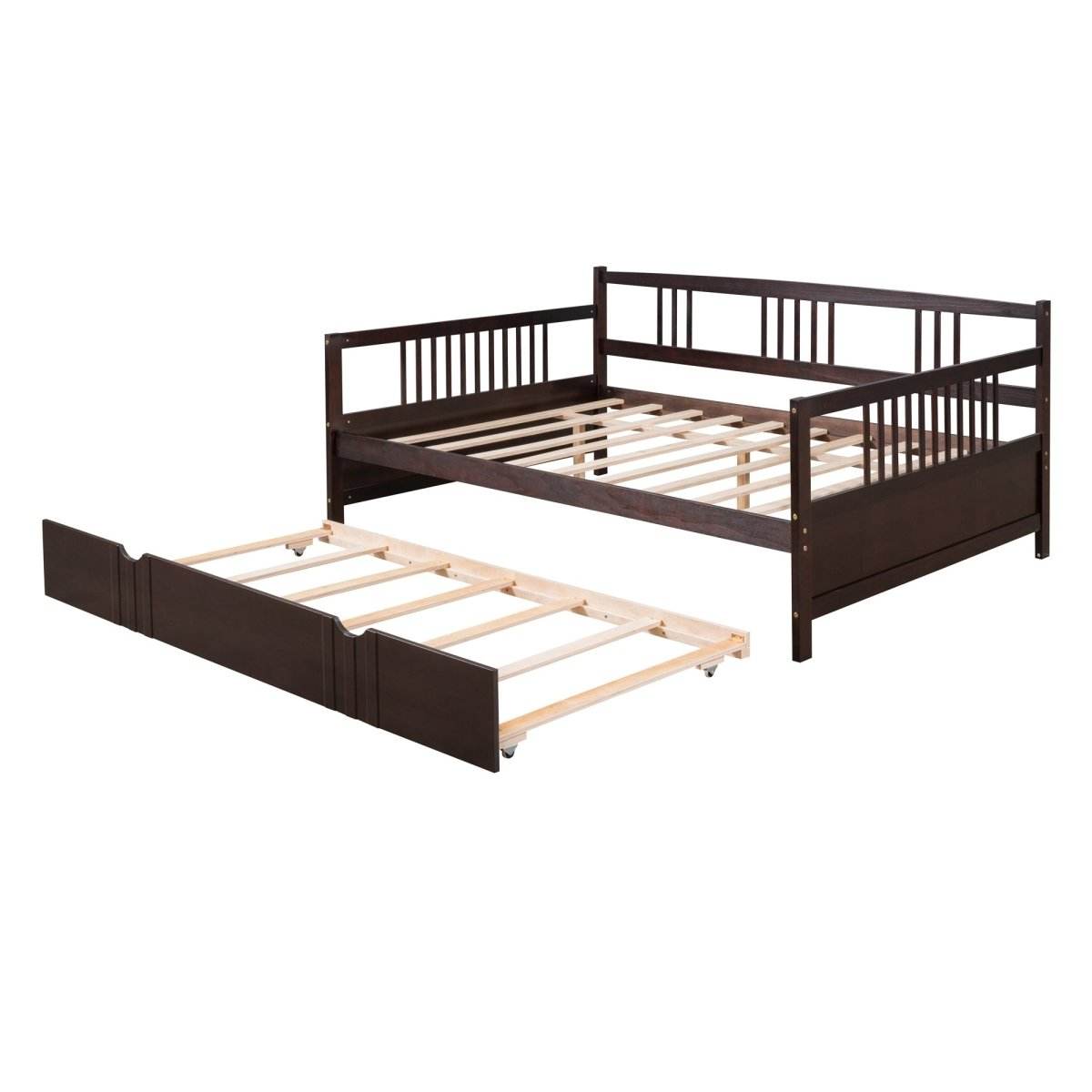 Full Solid Wood Espresso Daybed With Twin Trundle - Sleep Galleria