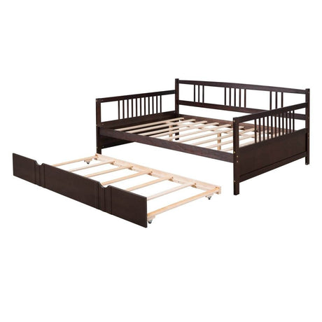 Full Solid Wood Espresso Daybed With Twin Trundle - Sleep Galleria