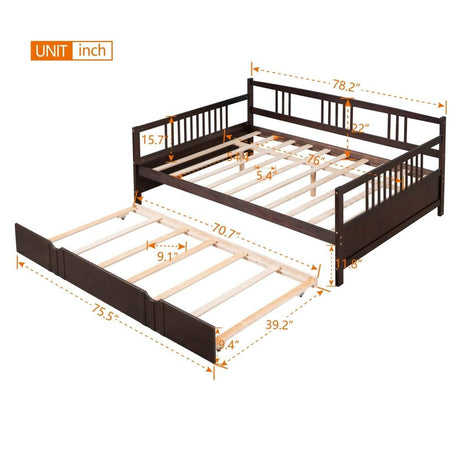 Full Solid Wood Espresso Daybed With Twin Trundle - Sleep Galleria