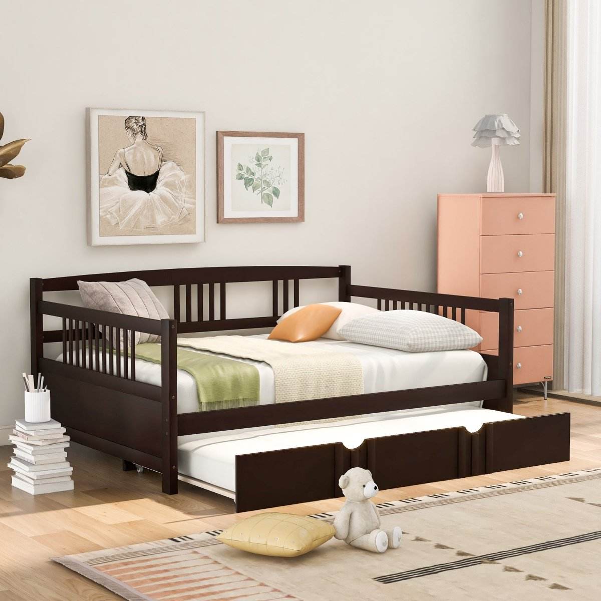 Full Solid Wood Espresso Daybed With Twin Trundle - Sleep Galleria
