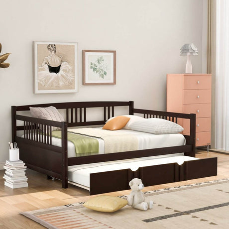 Full Solid Wood Espresso Daybed With Twin Trundle - Sleep Galleria