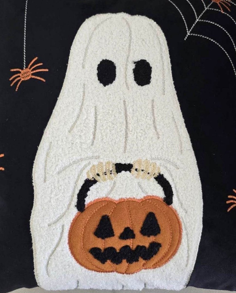 Halloween Embroidered Ghost Pumpkin Bucket Throw Pillow - Dreamtide - Omega Lifestyles