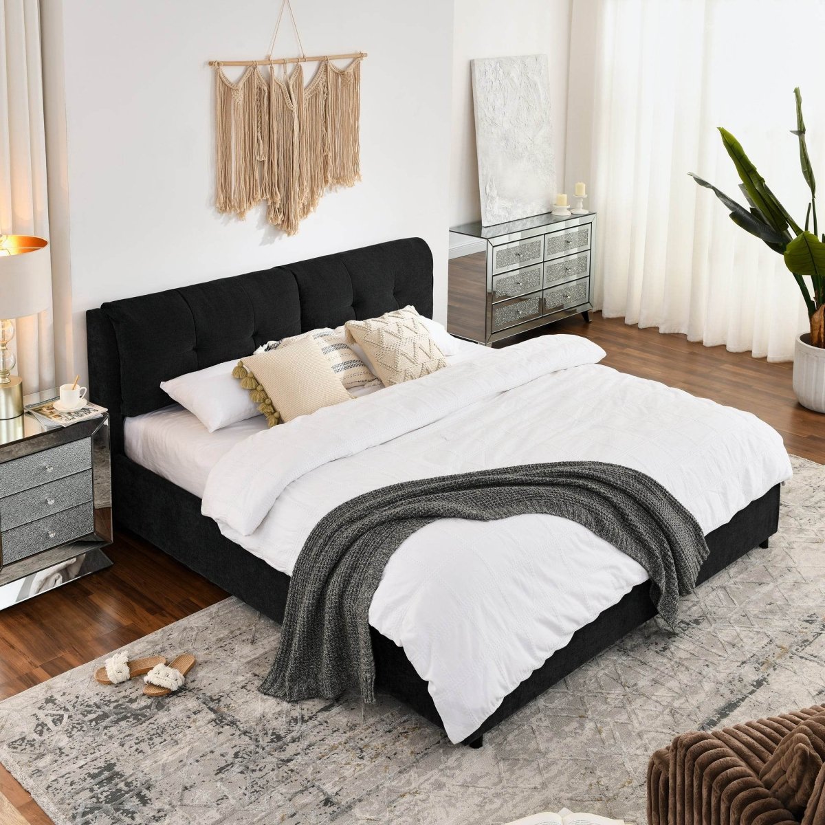 King Chenille Upholstered Hydraulic Storage Platform Bed Frame - Dreamtide - Omega Lifestyles
