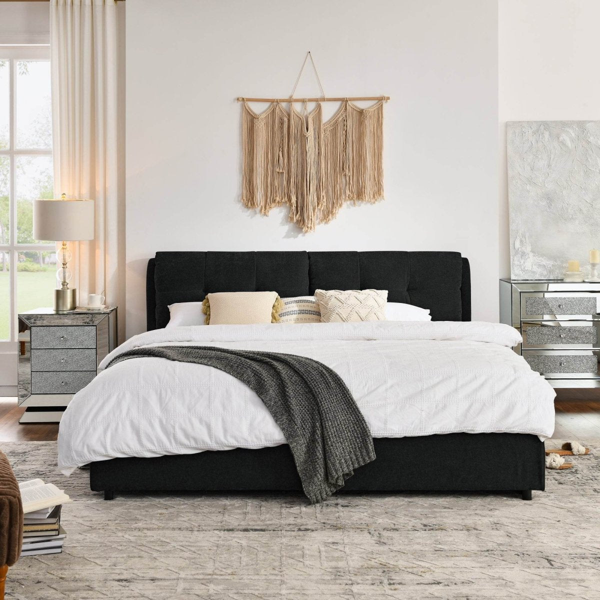 King Chenille Upholstered Hydraulic Storage Platform Bed Frame - Dreamtide - Omega Lifestyles