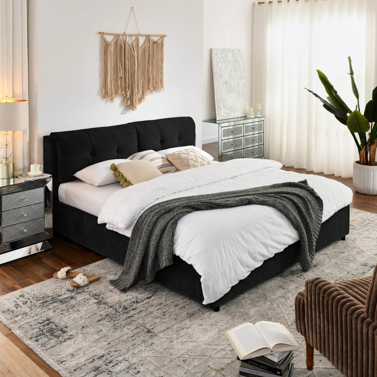 King Chenille Upholstered Hydraulic Storage Platform Bed Frame - Dreamtide - Omega Lifestyles