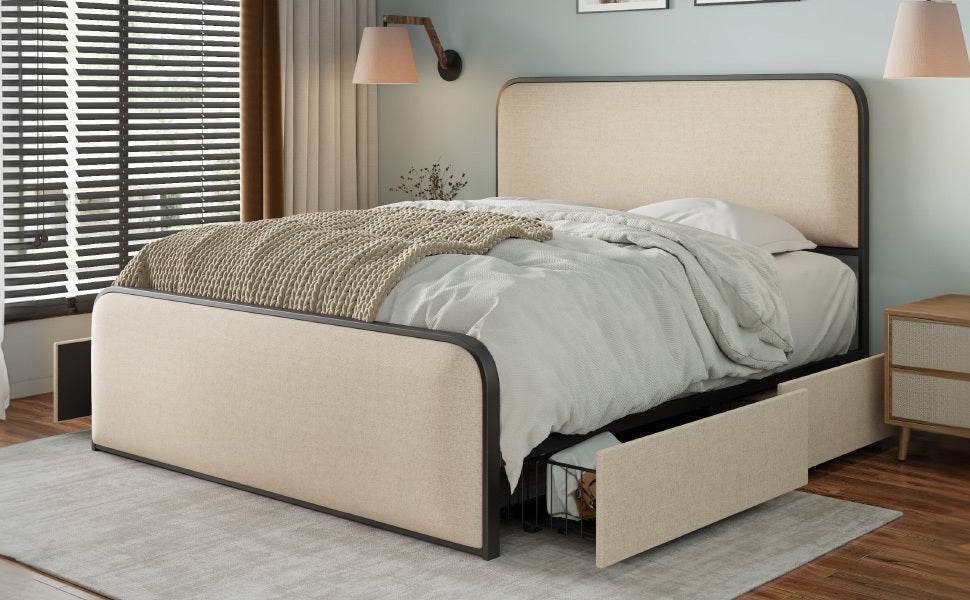King Modern Metal Upholstered Bed Frame With Storage Drawers - Dreamtide - Omega Lifestyles