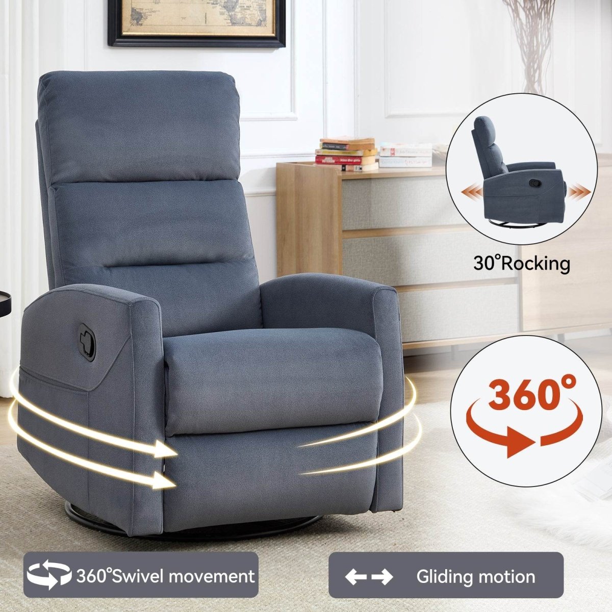 Manual Swivel Rocking Recliner Chair With Cushion Back - Dreamtide - Omega Lifestyles