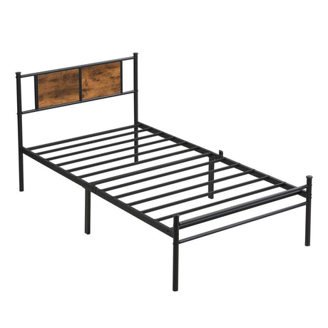 Metal Twin Size Bed Frame With Wood Panel Headboard - Sleep Galleria