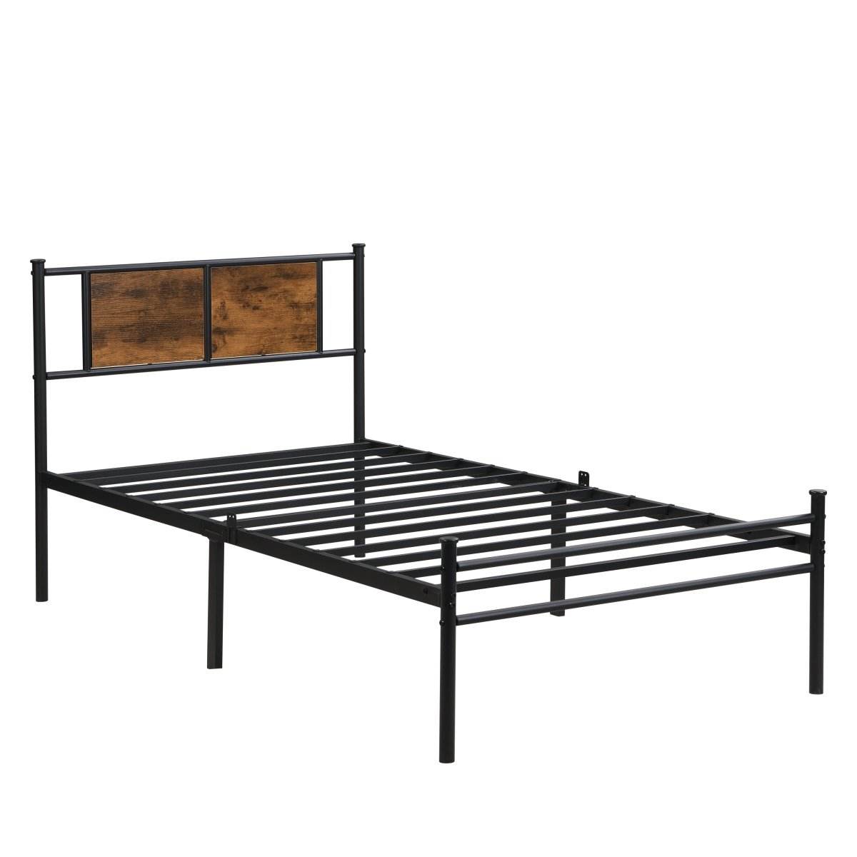 Metal Twin Size Bed Frame With Wood Panel Headboard - Sleep Galleria
