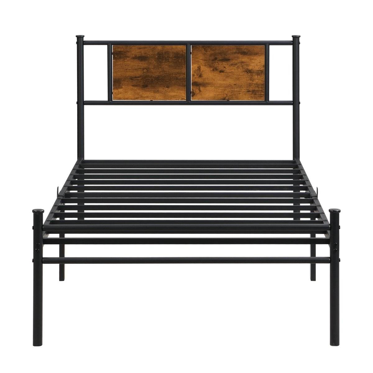 Metal Twin Size Bed Frame With Wood Panel Headboard - Sleep Galleria