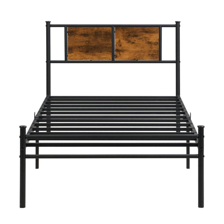 Metal Twin Size Bed Frame With Wood Panel Headboard - Sleep Galleria